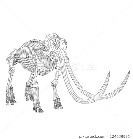 Vector Illustration of wireframe Mammoth Skeleton on Isolated White Background. Vector prehistoric wireframe skeleton of mammoth on white background isolated illustration 124639925