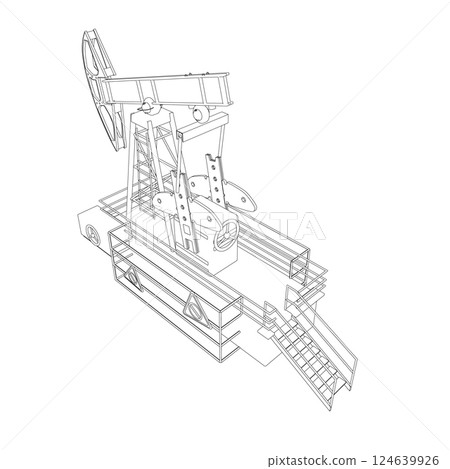 Outline Oil pump icon. Oil pump symbol. Vector illustration. Oil pumpjack icon in cartoon style isolated on white background. Oil industry symbol stock vector illustration. 124639926