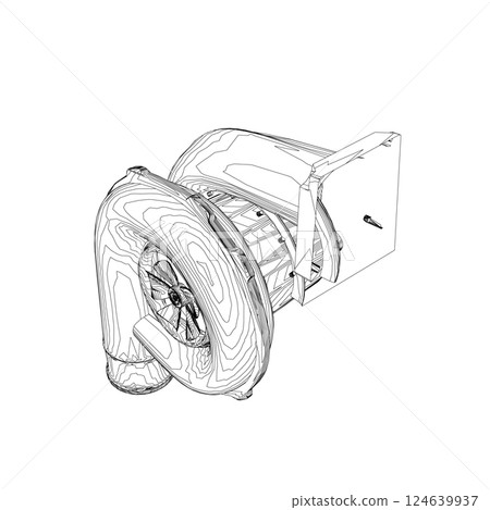Steam turbine rotor operation. Vector illustration. Automotive turbine outline 124639937
