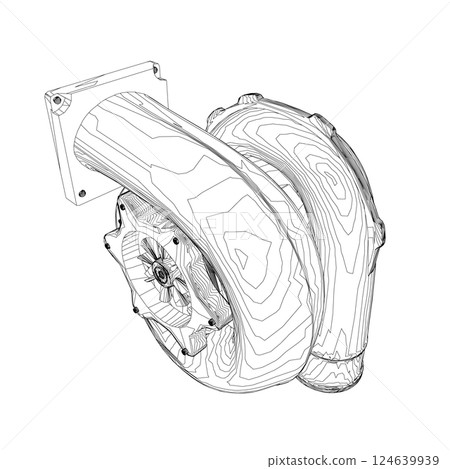 Steam turbine rotor operation. Vector illustration. Automotive turbine outline 124639939