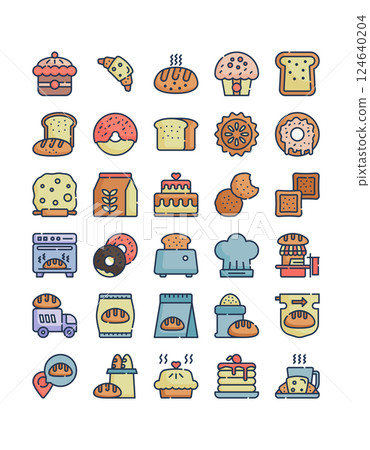 bakery, baked, cook icon set filled outline bakery, baked, cook icon set filled outline 124640204