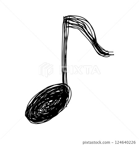 Eighth note hand drawn line icon Monochrome vector illustration with multiple overlapping lines 124640226