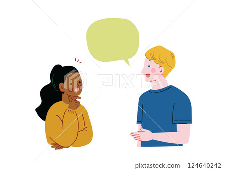 Black woman and white man having a conversation Black woman and white man having a conversation 124640242