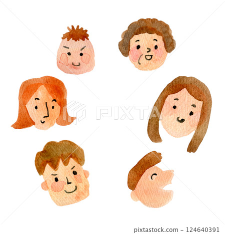 Watercolor illustration: Happy expressions of various people Watercolor illustration: Happy expressions of various people 124640391