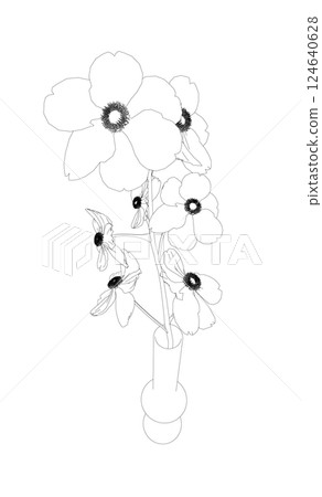 Outline of Flowers line drawing vector art in a vase for decoration. Line flower bouquets in vases, vector illustration Outline of Flowers line drawing vector art in a vase for decoration. Line flower bouquets in vases, vector illustration 124640628