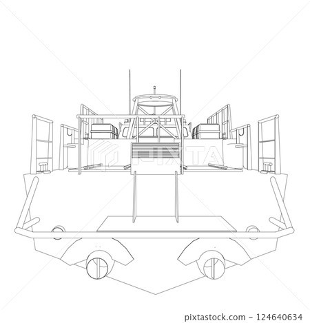 Warship icon outline. Military ships and naval vessels. isolated vector images. Military ship outline vector. Military vehicle template vector isolated on white. 124640634