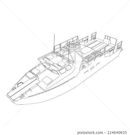 Warship icon outline. Military ships and naval vessels. isolated vector images. Military ship outline vector. Military vehicle template vector isolated on white. 124640635