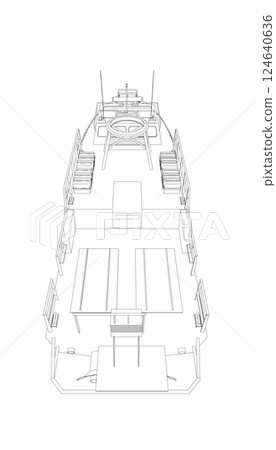 Warship icon outline. Military ships and naval vessels. isolated vector images. Military ship outline vector. Military vehicle template vector isolated on white. 124640636