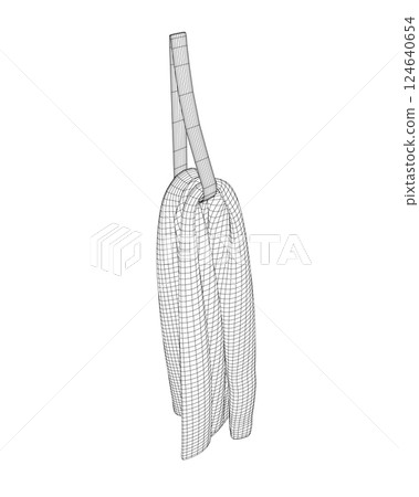 Hanger Elements of Bathroom. Vector illustration of Hanging Towel. Hotel towel wireframe. Cartoon clean items for bathroom, hanging cotton textile goods for drying, towel isolated on white background 124640654