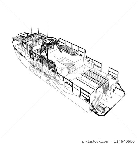 Warship icon outline. Military ships and naval vessels. isolated vector images. Military ship outline vector. Military vehicle template vector isolated on white. 124640696