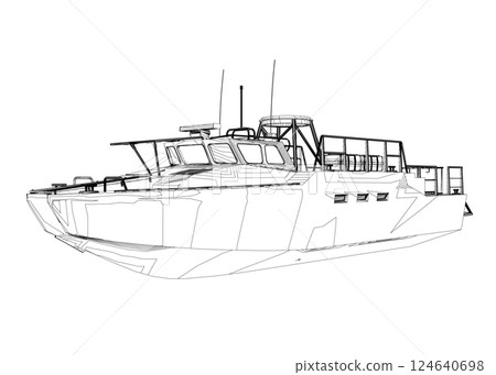 Warship icon outline. Military ships and naval vessels. isolated vector images. Military ship outline vector. Military vehicle template vector isolated on white. 124640698