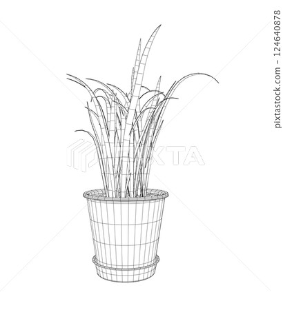 Plant in flower pot wireframe. Line wireframe version, outline and filled vector sign. Home plant symbol. Flowers in pots painted black line on a white background. Vector drawing lines Plant in flower pot wireframe. Line wireframe version, outline and filled vector sign. Home plant symbol. Flowers in pots painted black line on a white background. Vector drawing lines 124640878