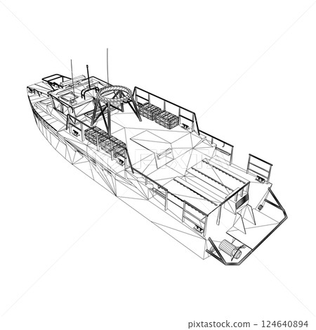 Warship icon wireframe. Military ships and naval vessels. isolated vector images. Military ship wireframe vector. Military vehicle template vector isolated on white. 3D. 124640894