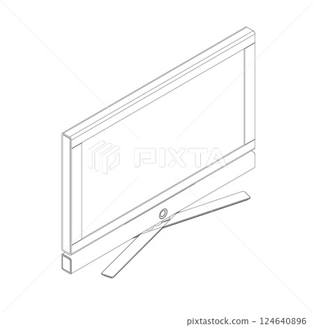 Vector laptop outline. Personal computer in flat style. Desktop computer contour. Computer icon isolated on background. computer screen, monoblock, screen, computer contour. Isometric view. 124640896