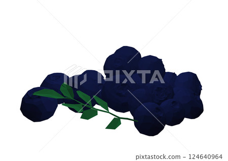 Polygonal blue Vector Blueberry art. Berries and green leaves. Isolated polygonal blueberry illustration element. Vector raw blueberry. Ripe fruits full of nutrition and vitamins. 3D Polygonal blue Vector Blueberry art. Berries and green leaves. Isolated polygonal blueberry illustration element. Vector raw blueberry. Ripe fruits full of nutrition and vitamins. 3D 124640964