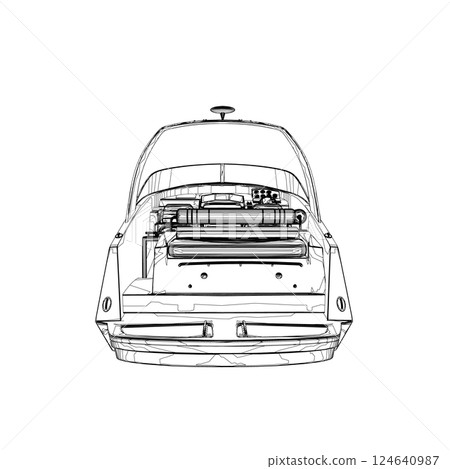 Outline Speedboat isolated vector illustration. Luxury and expensive boat Outline Speedboat isolated vector illustration. Luxury and expensive boat 124640987