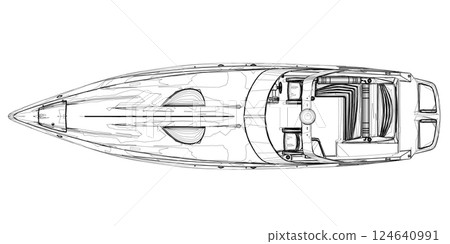 Outline Speedboat isolated vector illustration. Luxury and expensive boat Outline Speedboat isolated vector illustration. Luxury and expensive boat 124640991