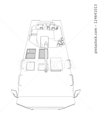 Outline Armored troop carrier. Military machinery drawing vector illustration. BTR Outline Armored troop carrier. Military machinery drawing vector illustration. BTR 124641013