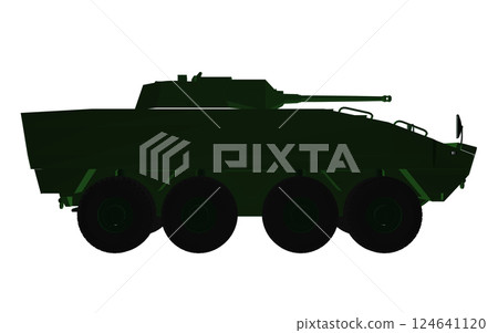 Green polygonal Armored troop carrier. Military machinery drawing vector illustration. BTR 3D 124641120