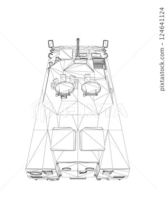 Wireframe Armored troop carrier. Military machinery drawing vector illustration. BTR 3D 124641124