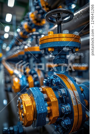 Pipes in an industrial plant. A choreography of pipes, conducting the flow of energy and resources. A stunning choreography of pipes at the industrial plant, efficiently directing energy and resources 124641266