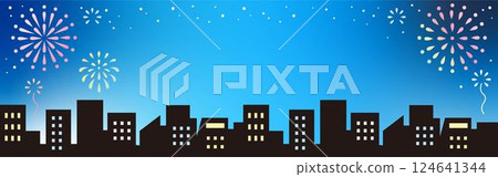 Banner, advertisement, summer, festival, fireworks, fireworks display, night view, building, silhouette, background, frame, wallpaper, illustration material Banner, advertisement, summer, festival, fireworks, fireworks display, night view, building, silhouette, background, frame, wallpaper, illustration material 124641344