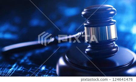 Gavel on digital background symbolizes modern legal technology Gavel on digital background symbolizes modern legal technology 124641476
