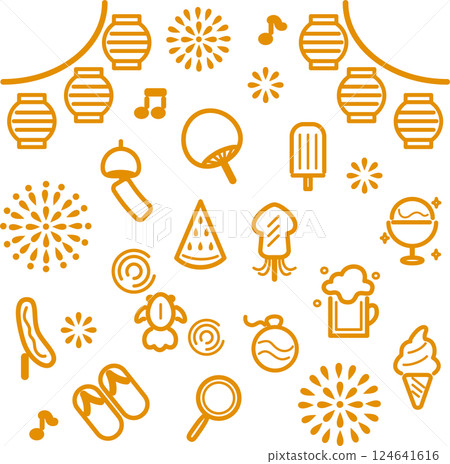 Icon Summer Festival Pictogram Line Line Icon Decoration Illustration Material Set 124641616