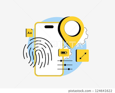 Device fingerprinting tracks IP addresses, cookies, hardware specifications, software configurations, browser setting for unique identification and security. Device fingerprinting vector illustration 124641622
