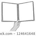 左手打開的空白活頁筆記本的單色插圖 124641648