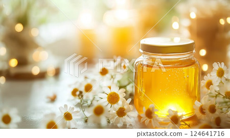 Honey in a glass container Honey in a glass container 124641716