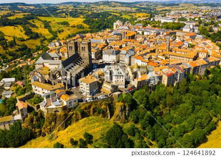 Scenic view of the city of Saint-Flour and Saint-Flour Cathedral in Auvergne region. France Scenic view of the city of Saint-Flour and Saint-Flour Cathedral in Auvergne region. France 124641892
