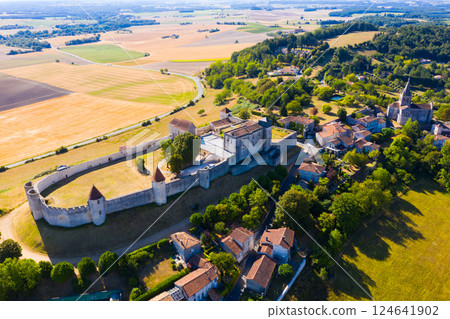 Top view of medieval Villebois-Lavalette castle. France 124641902