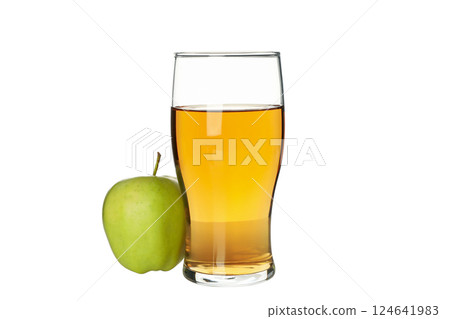 PNG, Glass of apple cider and whole apple, isolated on white background PNG, Glass of apple cider and whole apple, isolated on white background 124641983
