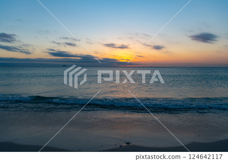 beautiful cloudscape with sea water on the summer beach beautiful cloudscape with sea water on the summer beach 124642117