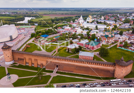 View from drone of Kolomna with Kremlin View from drone of Kolomna with Kremlin 124642159