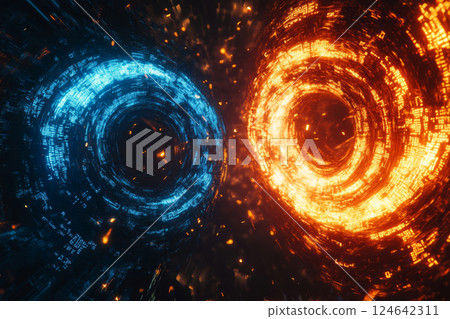 Abstract cosmic energy swirls with fire and ice effect 124642311