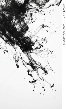 Monochrome abstract background with ink splash and fluid lines in high contrast minimalism Monochrome abstract background with ink splash and fluid lines in high contrast minimalism 124642504