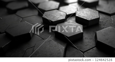 Elegant hexagonal pattern with embossed texture in a monochrome color scheme Elegant hexagonal pattern with embossed texture in a monochrome color scheme 124642528
