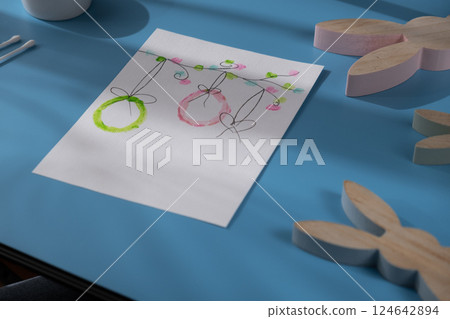 Painting Easter eggs Gift Easter idea. Do it yourself instruction postcard eco-friendly decoration. Making handmade art presents children's diy projects. Spring holiday family time 124642894