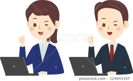 Computer men and women good thumbs up 124643107