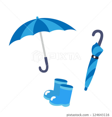 Vector illustration of a blue umbrella and blue boots 124643116