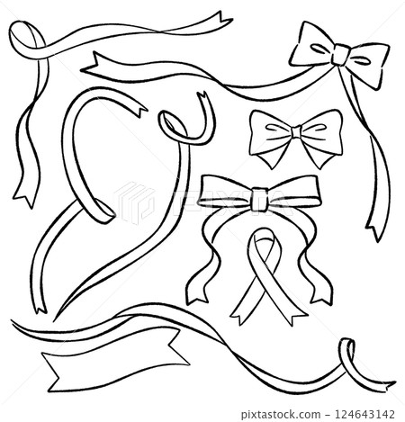 Simple ribbon set drawn by hand, black lines 124643142