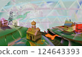 Surreal Fantasy Village Landscape illustration 124643393