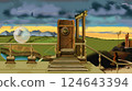 Surreal Landscape with Ancient Ruins illustration 124643394