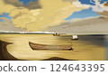 Surreal Seaside Landscape with Boats illustration 124643395