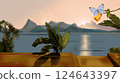 Tropical Sunset with Butterfly illustration 124643397