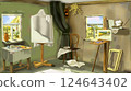 Cozy Artist Studio with Sunlit Windows  illustration 124643402
