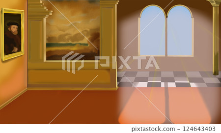 Elegant Interior with Classical Paintings illustration Elegant Interior with Classical Paintings illustration 124643403