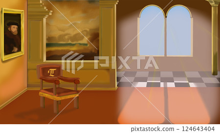 Elegant Interior with Classical Paintings illustration 124643404